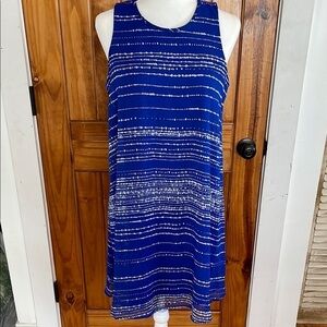 Tommy Hilfiger Royal Blue White Sleeveless Midi Dress Dots Striped 8